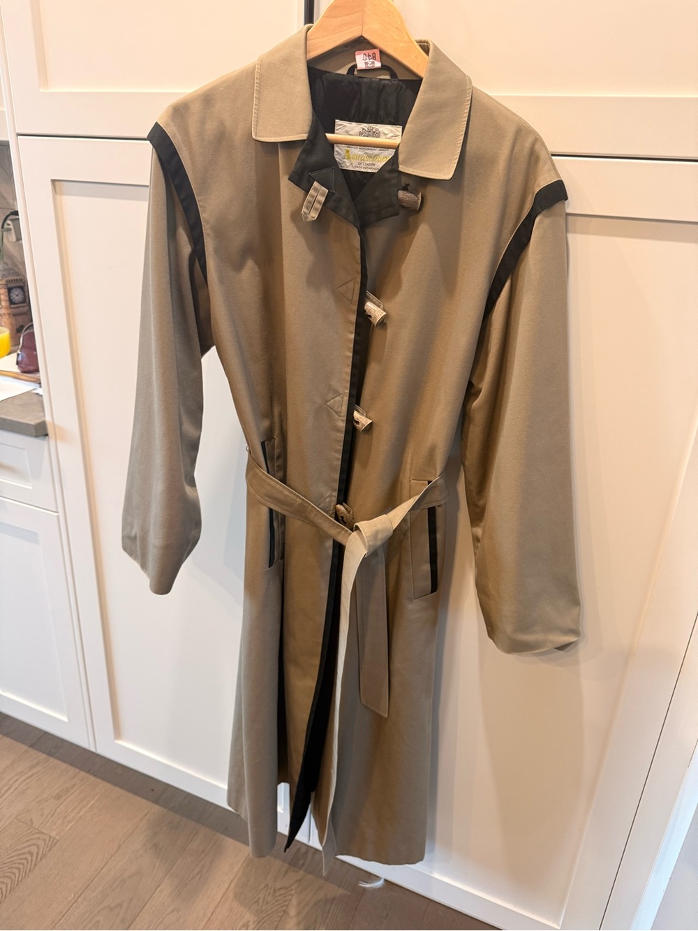 Aquascutum London Tan Trench Coat with Black Trim